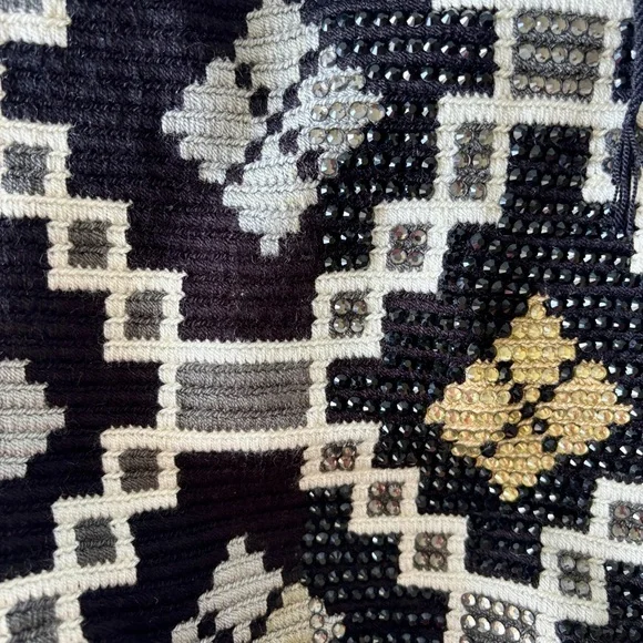 🥰3 for $30🥰Black Gold Crochet Geometric Patterned Boho Shoulder/Bucket/Hobo Bag - Picture 7 of 12